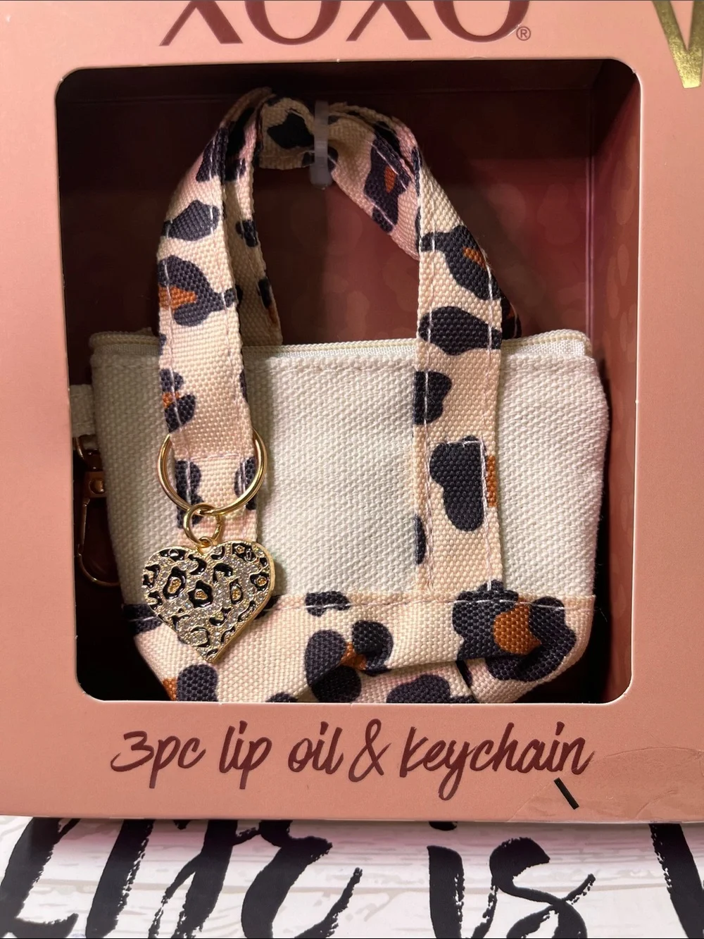 XOXO Pink Lip Oil Trio with Pink & Black Leopard Keychain